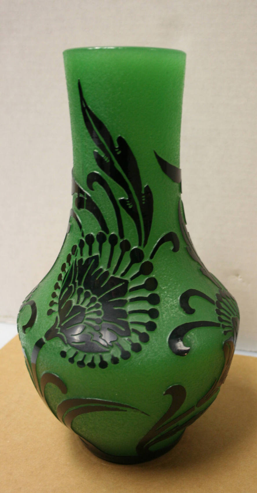 Vase (black over jade green acid cut back)