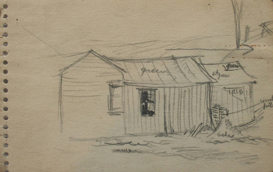 Sketch of a Shed With Grass