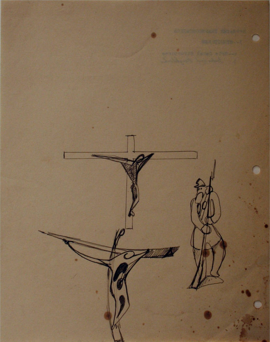 Two Crucifixes and Man with Musket