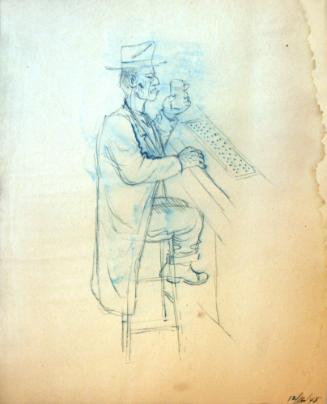 Man at Bar with Hat and a Drink in Hand