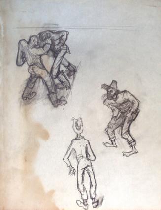 Two Men Fighting, Two Other Men - One Barefoot