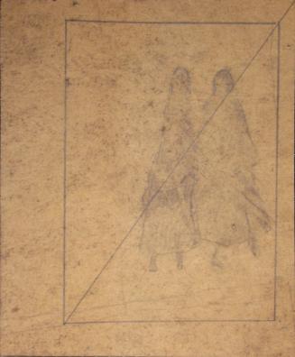 Two Figures on Small, Dark Paper