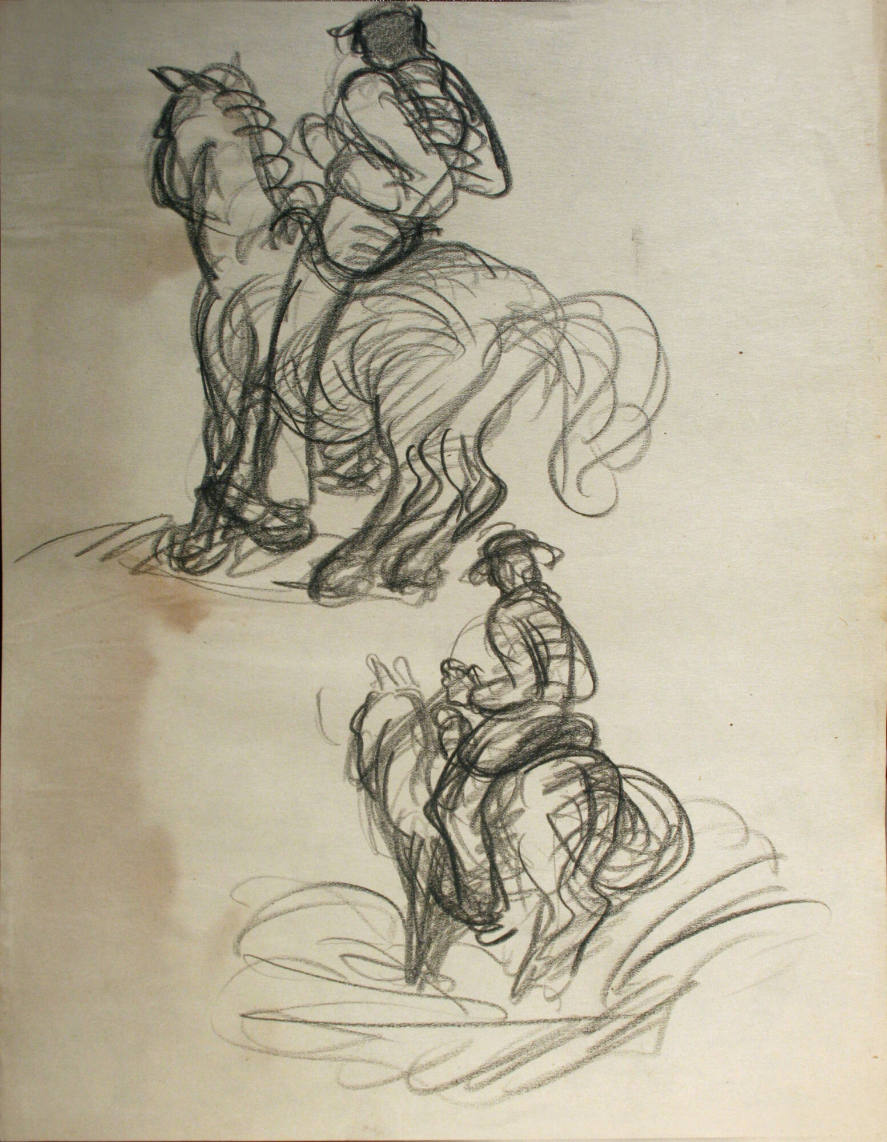 Two Drawings of a Man on a Horse